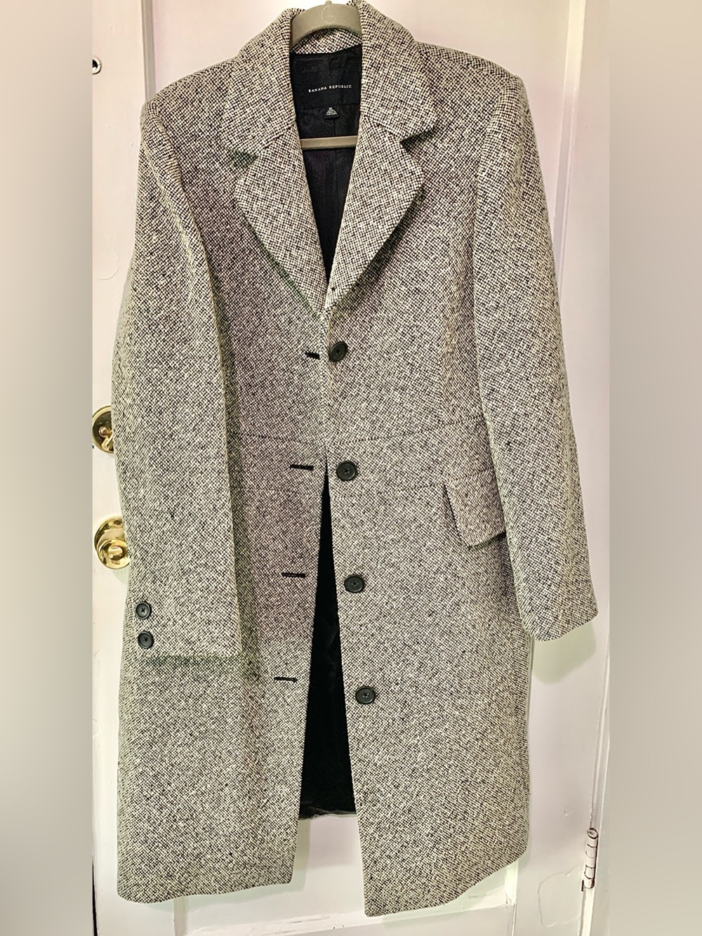 Banana Republic Wool Blend Herringbone Tweed Long Trench Overcoat Jacket